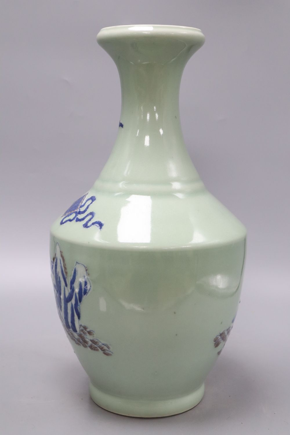 A Chinese celadon and underglaze blue vase, height 40cm